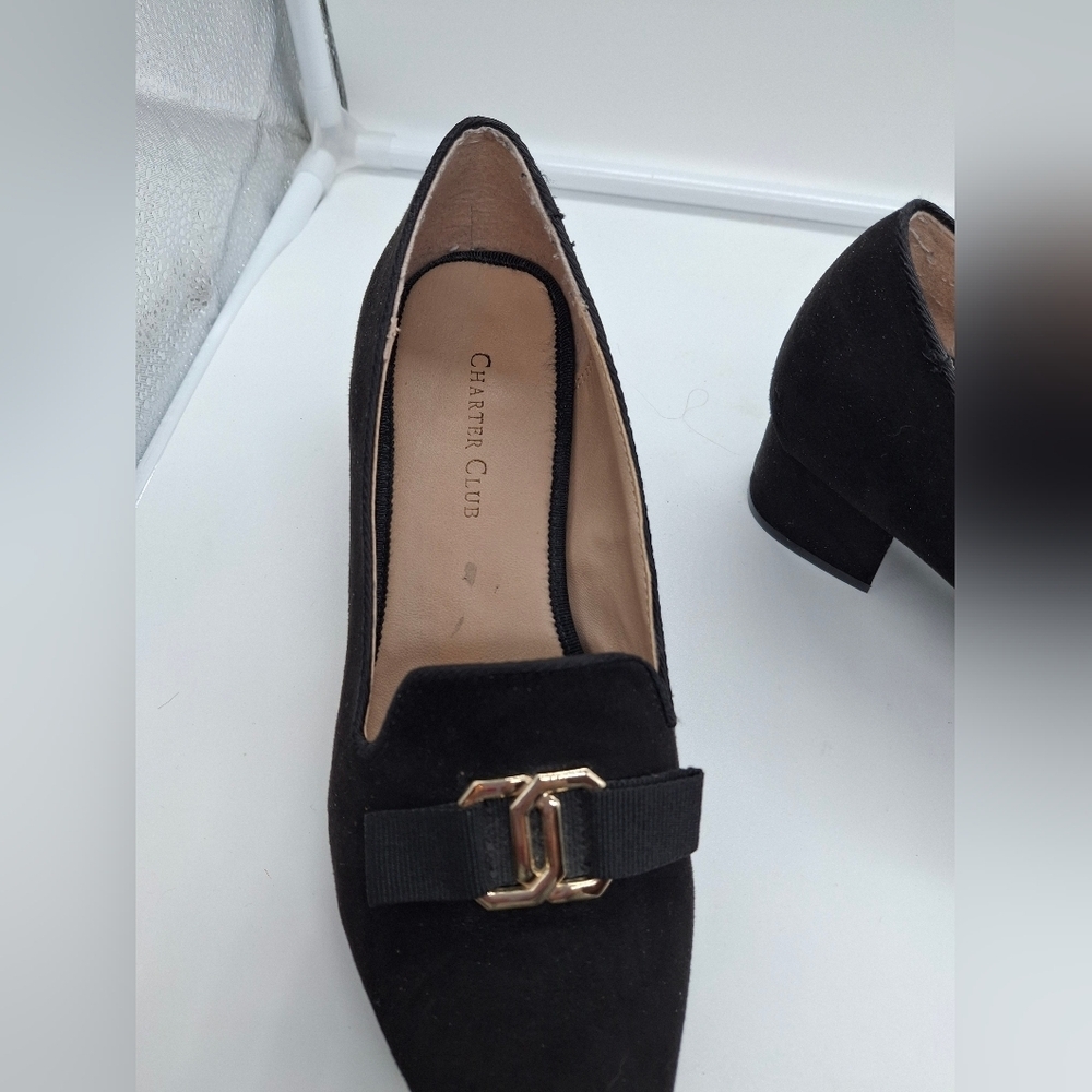 Charter Club Women's Black Suede Loafers with Gold Accent Sz 6.5 - Picture 2 of 8